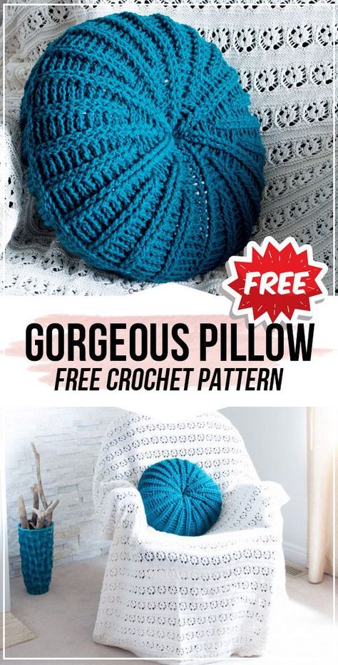 GORGEOUS FREE ROUND CROCHET PILLOW PATTERN - crochet pillow free pattern Beginner Haken, Crochet Pillow Patterns Free, Poncho Patterns, Knitting Squares, Round Crochet, Crochet Pillow Cover, Confection Au Crochet, Crochet Cushion Cover, Crochet Geek