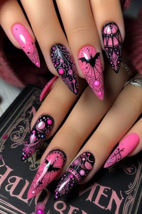 #PinkHalloweenMagic #UniqueNailDesigns #NailArtInspiration #SpookyNails #HalloweenNailArt #CreativeManicure #PinkNails #HalloweenStyle Pink Halloween Nails, Unique Nail Designs, Creative Nail Art, Cute Halloween Nails, Halloween Magic, Pink Halloween, Halloween Nail Art, Nail Art Ideas, Unique Nails