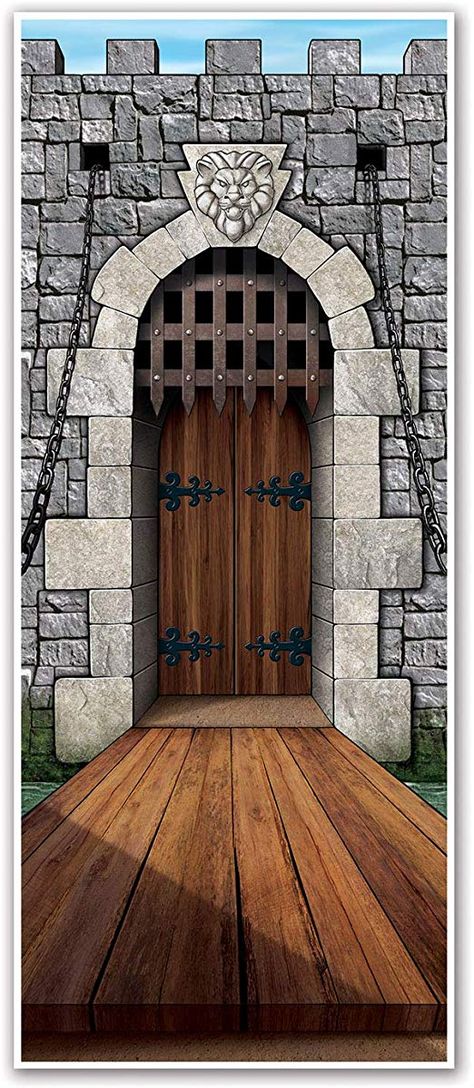 Castle Door Frame, Castle Doors Entrance, Castle Vbs, Medieval Doors, Doors Decoration, Castle Entrance, Medieval Door, Castle Doors, Gate Lights