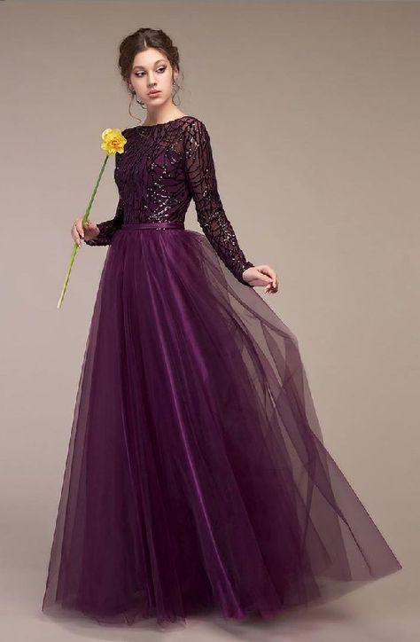 Chiffon Dress Summer, Official Dress, Long Chiffon Dress, Gown Party Wear, Chiffon Summer Dress, Purple Cocktail Dress, Plum Dress, Long Gown Dress, Dress Idea