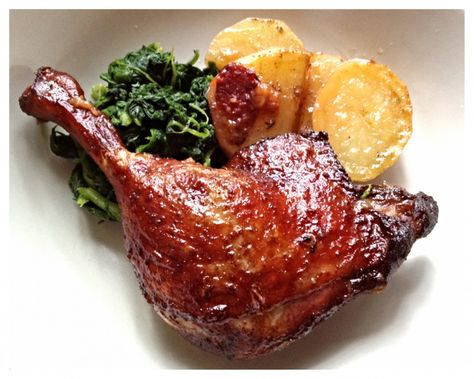 To roast duck legs: Roast at 375 for about an hour covered in foil then broil for a few minutes: Roasted Duck Legs Recipe, Duck Leg Recipes, Braised Duck, Chicken Shawarma Recipe, Roasted Duck, Pomegranate Recipes, Shawarma Recipe, Red Wine Sauce, Roast Duck