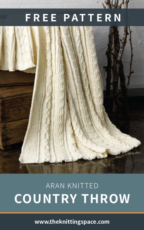 Farmhouse Knitting Patterns, Aran Stitch Patterns, Cable Knit Throw Blanket Free Pattern, Free Knitting Pattern Blanket, Afcan Blanket, Knitted Afghans Patterns Free, Free Knit Afghan Patterns, Knitted Throws Free Patterns, Knit Throw Blanket Pattern Free