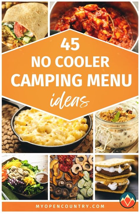 Plan your entire camping trip with meals that require no refrigeration, from morning to night. Our comprehensive guide offers recipes and ideas for breakfast, lunch, dinner, and snacks that are perfect for any outdoor setting. These meals are not only easy to prepare but also ensure you keep your packing light and your belly full. Hunting Meals Ideas, Cabin Camping Meals, Road Trip Dinner Ideas, Camp Food For Large Groups, Camping Meal Ideas Dinner, Non Refrigerated Lunch, Campout Food, Lunch Ideas For Camping, Dinner For Camping