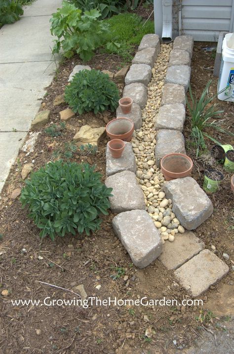 Making A Dry Creek Bed Drainage Canal for Downspouts instead of those plastic trays. Dry Creek Bed, Creek Bed, Dry Creek, Cottage Gardens, Have Inspiration, The Secret Garden, Garden Yard Ideas, Garden Path, Lawn And Garden