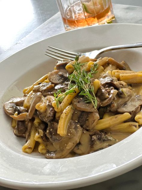 Pasta with Porcini Mushroom Sauce | Naomi Crisante Porcini Mushroom Sauce, Porcini Mushroom Pasta, Radicchio Pasta, Cream Of Mushroom Pasta, Mushroom Pasta Sauce, Cream Sauces, Porcini Mushroom, Vegan Pasta Dish, Cream Sauce Pasta