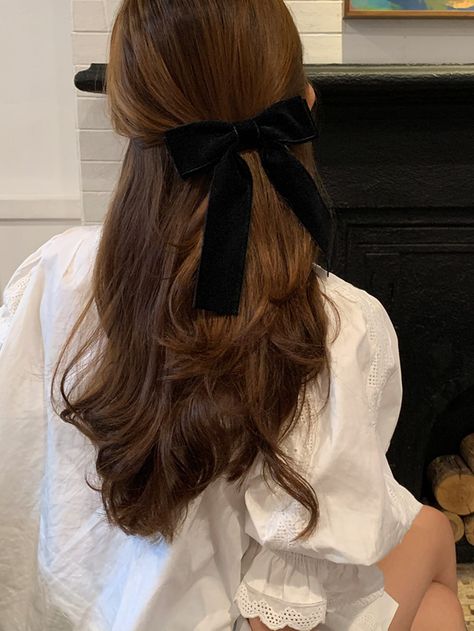 Black Casual Collar  Polyester Plain French Clip Embellished   Women Accessories Denim Hair, Vintage Hair Clips, Bow Decor, Hair Accessories Clips, Velvet Hair, Ribbon Hair Bows, Bow Hair Clips, Aesthetic Hair, Vintage Hairstyles