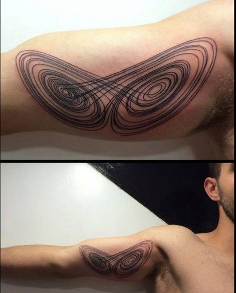 Lorenz Attractor Tattoo, Paradox Tattoo, Caduceus Tattoo, Black Hole Tattoo, Bicep Tattoo Men, Illusion Tattoos, Optical Illusion Tattoos, Optical Illusion Tattoo, Universe Tattoo