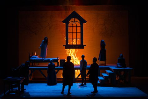 Cartoon Set Design, Crucible Set Design, Gothic Theatre Set Design, The Crucible Set Design, Macbeth Set Design, Brechtian Theatre, Theatre Lighting Design Inspiration, The Crucible Aesthetic, Stage Bedroom