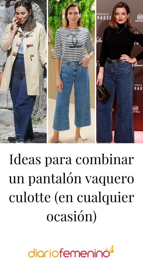 El pantalón vaquero culotte es muy cómodo, versátil y puede servirte para todo tipo de looks, ¿necesitas más razones para hacerte con uno? 👖😍 #look #lookoftheday #outfits #style #moda #diariofemenino Culotte Jeans Outfit, Culottes Outfit, Outfit Mujer, Jean Outfits, Mom Jeans, My Style, Pants, Trousers, Denim Outfits