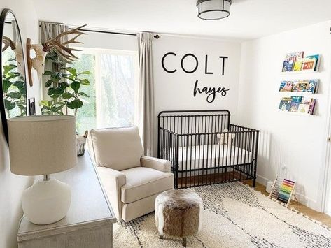 This stunning nursery looks ready for baby! ft. our Winston crib in Vintage Iron 📷: @mrs.hcardwell Black Crib, Baby Nursery Inspiration, Nursery Name Sign, Nursery Room Design, Baby Room Inspiration, Baby Boy Room Nursery, Nursery Room Boy, Boys Nursery, Nursery Room Inspiration