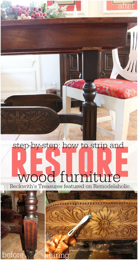 How to Strip and Restore Wood Furniture - Beckwith's Treasures featured on @Remodelaholic #refinish #vintage Furniture Stripping, Restore Wood Furniture, Refinish Wood Furniture, Diy Furniture Restoration, Stripping Furniture, Restore Wood, Furniture Rehab, Lodge Decor, Furniture Repair