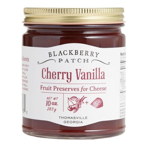 Blackberry Patch Cherry Vanilla Preserves for Cheese - World Market Ube Jam Packaging, Jam Jar Packaging, Jam Packaging Design, Jam Branding, Jam Design, Blackberry Patch, Leche Asada, Jam Packaging, Jalapeno Jelly