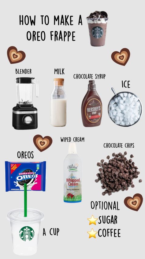 How to make a Starbucks Oreo frappe Oreo Frappe Recipe, Oreo Frappe, Frappe Recipe, Starbucks Drinks, Frappe, Oreo, Baking, Drinks