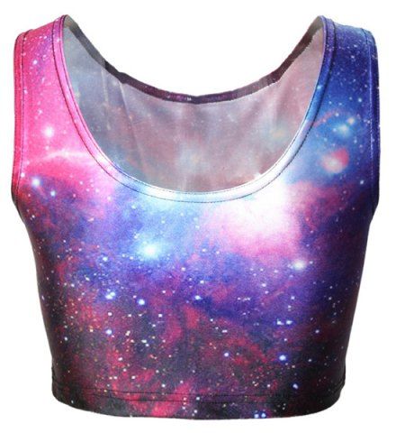 SHARE & Get it FREE | Active Galaxy Printed Bodycon Cropped Tank Top For… Galaxy Outfit, Shirts Crop Tops, Galaxy Shirt, Scoop Neck Crop Top, Shirts Crop, Vest Crop Top, Colorful Crop Tops, Crop Top Set, Galaxy Design