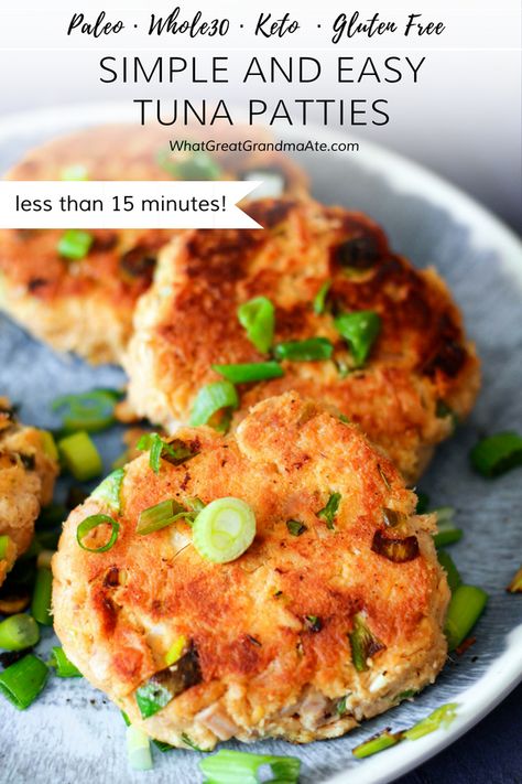 Gluten Free Tuna Cakes, Elizabeth Benton Primal Potential, Paleo Tuna Cakes, Keto Tuna Cakes, Psmf Recipes, Tuna Patties Easy, Paleo Tuna, Tuna Patties Recipes, Tuna Dishes