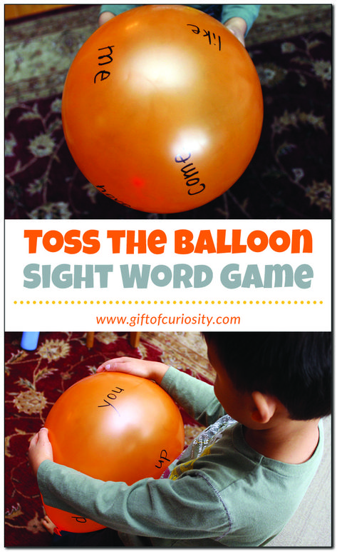 Toss the Balloon Sight Word Game: This activity takes just one minute to set up but will keep your child entertained for much longer. It's a great way to practice reading sight words while helping your child stay active and burn some energy. | #reading #sightwords #giftofcuriosity #handsonlearning || Gift of Curiosity Practice Sight Words, Sight Word Fun, Learning Sight Words, Teaching Sight Words, Sight Word Reading, Sight Words Kindergarten, Spelling Activities, Sight Word Practice, Sight Word Activities