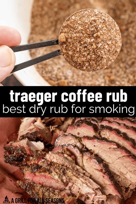 Try this delicious Traeger Coffee Rub recipe for an amazing BBQ experience! Perfect for pork, beef and chicken. Get your grill ready and add a unique flavor to your favorite meats. Check out this Traeger Coffee Rub Recipe. It's the perfect way to add a dry rub to all your favorite things. If you're a fan of coffee flavor, this is the seasoning to give any meat entree an extra punch of flavor. Coffee Rub Recipe, Brisket Rub Recipe, Bbq Rub Recipe, Bbq Dry Rub, Homemade Dry Mixes, Coffee Rub, Dry Rub Recipes, Spice Blends Recipes, Meat Rubs