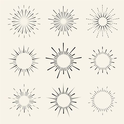 Free Vector | Linear flat sunbursts collection Tattoo Sonne, Circle Tattoo, Image Vintage, Sun Burst, Sun Tattoos, Line Art Vector, Sun Tattoo, Hand Drawn Vector, Badge Design