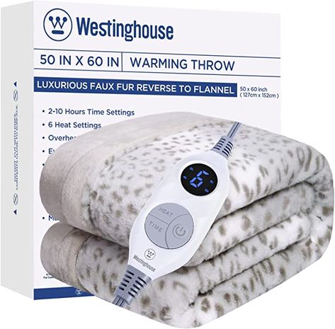 Amazon.com: Westinghouse Heated Throw Blanket , Grey Leopard Electric Throw Blanket, Luxury Faux Fur to Flannel Reversible, 6 Heating Levels & 2-10 Hours Time Setting, Machine Washable(Throw, 50"x60") : Home & Kitchen Electric Throw Blanket, Heated Mattress Pad, Plush Couch, Heated Throw, Flannel Bedding, Couch Blanket, Grey Leopard, Heated Blanket, Electric Blankets