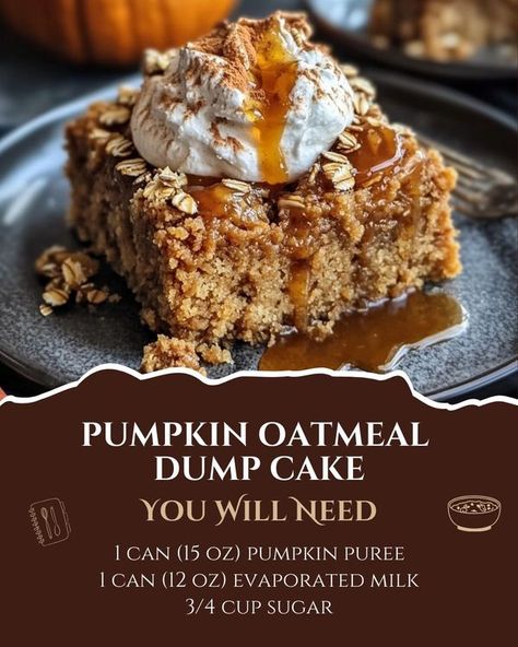 Pumpkin Dump Cake Recipe, Pumpkin Oats, Dump Cake Pumpkin, Pumpkin Custard, Oatmeal Cake, Fall Desserts Easy, Slow Cooker Desserts, Oat Cakes, Vegetarian Cake