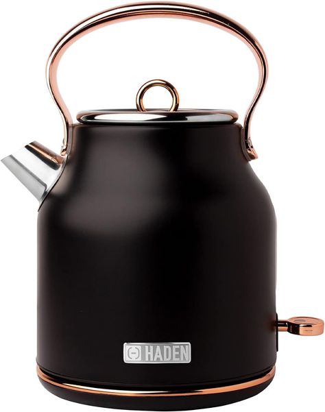 Amazon.com: Haden Heritage 1.7 Liter Stainless Steel Electric Kettle, Hot Water Kettle with 360-Degree Base and Auto Shutoff, Black & Copper: Home & Kitchen Hot Water Kettle, Copper Kettle, Water Kettle, Kitchen Small, Coffee Machines, Tea Kettle, Small Kitchen Appliances, Electric Kettle, Small Appliances