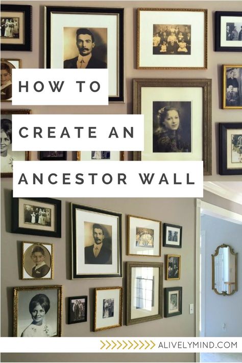 A step by step guide for displaying your old family photos in a beautiful ancestor gallery wall Ancestor Wall, Ancestry Wall, Family Photo Gallery Wall, Family Pictures On Wall, Family Gallery Wall, Tree Beautiful, Gallery Wall Layout, Family Photo Wall, Old Family Photos