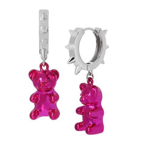 PRICES MAY VARY. Sleek huggies with spiky hardware and dangling colorful gummy bear drop. Earrings have a hinge closure. Made from metal and plastic. Metal, Glass, Plastic Hinge closure 1.75" length x 0.1"-0.5" width 0.5"-0.9" huggie diameter Bear Jewelry, Makeup Accesories, Bear Earrings, Gummy Bear, Betsey Johnson Jewelry, Faux Stone, Huggie Earrings, Gummy Bears, Jewelry Inspo