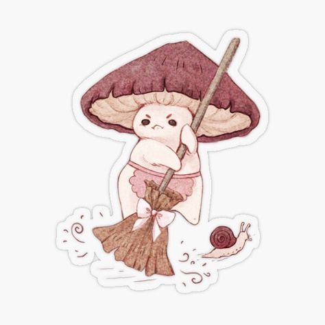 He is a grumpy boy. But his broom is cute. • Millions of unique designs by independent artists. Find your thing. Angry Mushroom, Hug Stickers, Marshmallow Bunny, Mushroom Poster, Bunny Poster, Arte Indie, Fairy Stickers, Yellow Daffodils, Arte Sketchbook