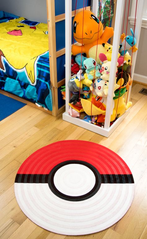 Pokemon Inspired Bedroom, Boys Pokemon Bedroom Ideas, Pokemon Room Aesthetic, Pokemon Bedroom Ideas Diy, Pokémon Decor, Pokemon Boys Bedroom, Pokemon Room Paint Ideas, Pokemon Themed Bedroom, Pokemon Kids Room