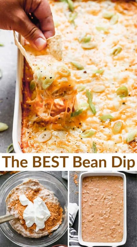 Dip Appetizers For Party, Best Bean Dip, Bean Dip Appetizer, Cheesy Bean Dip, Appetizers For Party Easy, Dip Appetizers, Easy Delicious Appetizers, Appetizers Easy Dips, Mexican Appetizers