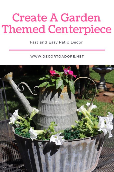 Create A Garden Themed Centerpiece #centerpiece #gardens #diy #pinterestchallenge French Ethereal, Easy Patio, Garden Centerpiece, Diy Garden Trellis, Garden Decoration Ideas, Rose Arbor, Big Backyard, Coastal Gardens, Garden Swing