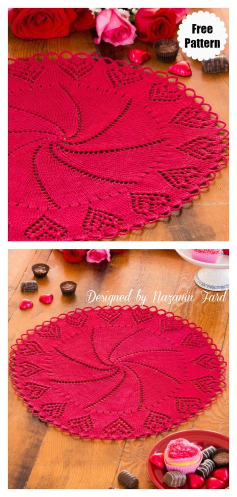 Round Shawl Knitting Pattern, Knit Lace Doily Pattern, Doily Knitting Patterns, Knit Doilies Free Pattern, Knitting Round Patterns, Knit Doily Pattern Free, Knitted Doily Patterns Free, Heart Crochet Pattern Free, Valentine Knitting