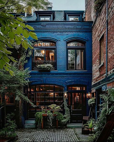 Blue Brick House, Brick Houses, Black Houses, Building Aesthetic, Black Brick, House Exteriors, Paint Colours, January 11, Brick Building