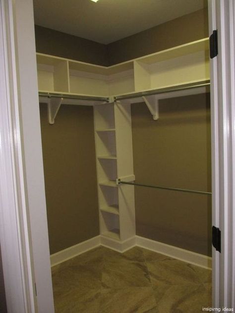 Master Closet Layout, Diy Closet Shelves, Master Closet Organization, Closet Redo, Corner Closet, Walk In Closet Design, Closet Layout, Bedroom Cabinets, Small Closets