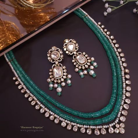 Harnoor Ruqaiya Moissanite Polki Necklace Set Polki Sets Design Jewellery, Jewellery For Wedding, Moissanite Jewellery, Polki Necklace Set, Bride Jewelry Set, Neck Pieces Jewelry, Pretty Jewelry Necklaces, Pearl Jewelry Design, Fancy Jewellery Designs