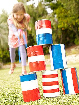 Can bowling....would be so  much fun with the cousins on the 4th of July! 4th Of July Games, Outdoor Games For Kids, Fourth Of July Food, Bastille Day, Patriotic Crafts, 4th Of July Celebration, Patriotic Party, Backyard Games, Patriotic Holidays