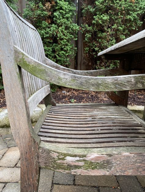 How We Restored Our Teak Wood Outdoor Furniture by Cleaning and Refinishing - Patticake Wagner Teak Bench Outdoor, Wood Outdoor Furniture, Outdoor Bench Seating, Restore Wood, Weathered Teak, Teak Wood Furniture, Outdoor Wood Furniture, Teak Bench, Teak Outdoor Furniture