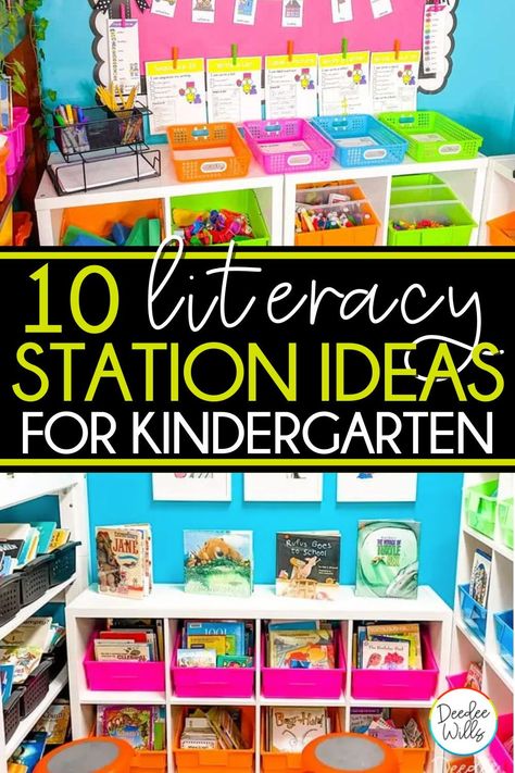 Daily 5 Centers Kindergarten, Literacy Centers Organization, Kindergarten Creation Station, Literacy Centers For Preschool, Literacy Ideas For Kindergarten, Literacy Tubs Kindergarten, School Centers Ideas, Prek Ela Activities, Daily 5 Preschool