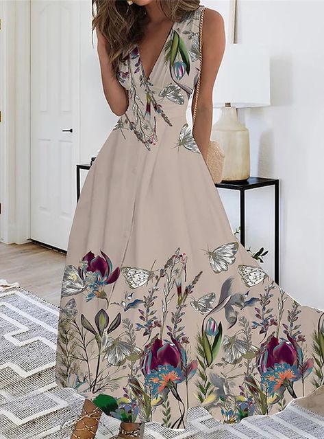 Dresses Semi Casual, Elegant Floral Dresses, New Look Clothes, Floral Midi Dresses, Elegant Floral Dress, Festival Attire, Women's A Line Dresses, Maxi Long Dress, Streetwear Mode