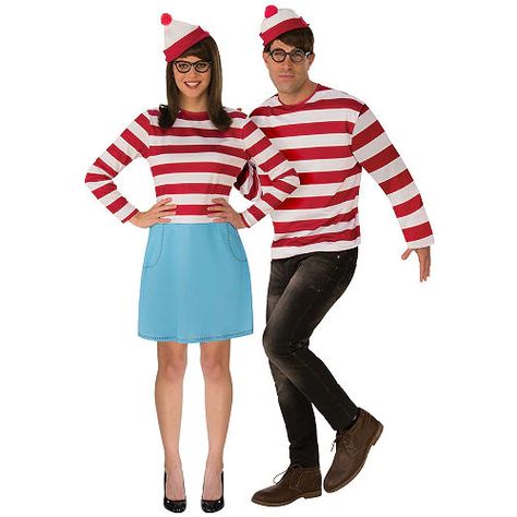 Couples Halloween Costumes & Ideas - Halloween Costumes for Couples | Party City Waldo And Wanda Costume, Wheres Waldo Costumes, Wenda Costume, Where's Waldo Costume, Duo Outfits, Duo Ideas, Waldo Costume, Beer Olympics, Halloween Parejas