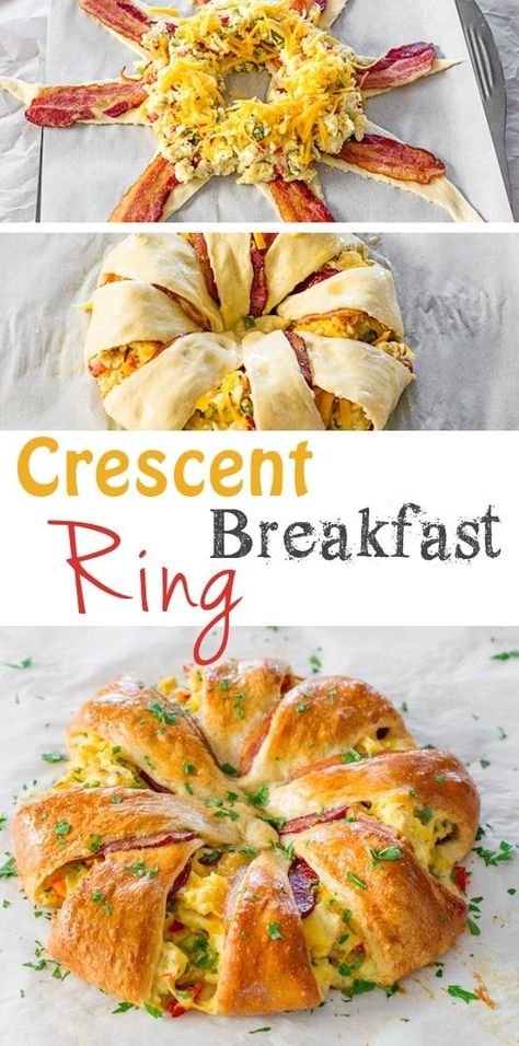 Crescent Breakfast Ring, Fun Breakfast Ideas, Breakfast Recipe Ideas, Breakfast Ring, Crescent Breakfast, Menu Sarapan Sehat, Easy Breakfast Recipe, Crescent Ring, Healthy Brunch