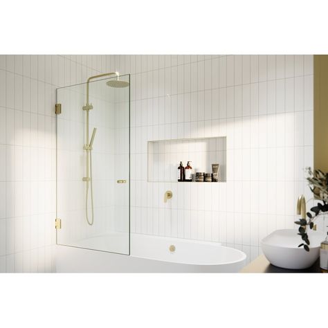 Glass Warehouse 31.75'' W x 58'' H Hinged Frameless Shower Door with Clear Glass & Reviews | Wayfair Shower Tub Door, Cleaning Shower Glass, Bath Shower Doors, Glass Bathtub, Glass Shower Panels, Bathtub Shower Doors, Tub Door, Glass Shower Doors Frameless, Bathtub Doors