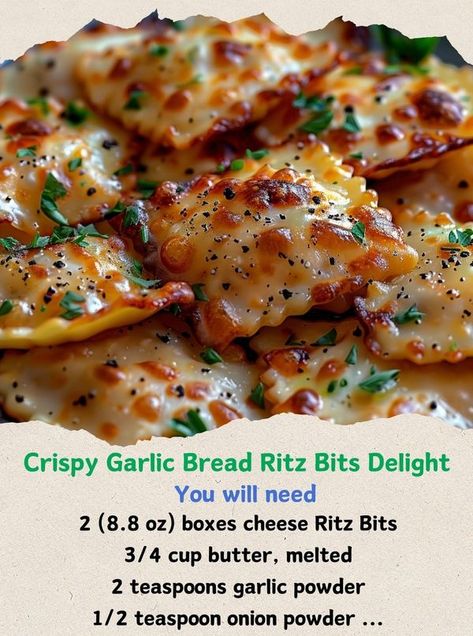 Garlic Bread Ritz Bits, Crispy Garlic Bread, Ritz Bits, Ritz Cracker Recipes, Crispy Garlic, Cracker Snacks, Cracker Recipes, Salty Snacks, Air Fryer Recipes Healthy