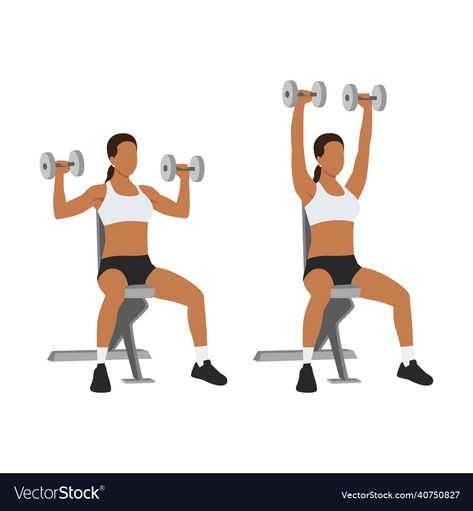 Shoulder Press Exercise, Overhead Shoulder Press, Shoulder Press Workout, Flat Vector Illustration, Shoulder Press, Flat Vector, Self Care Activities, Drawing Lessons, Business Names