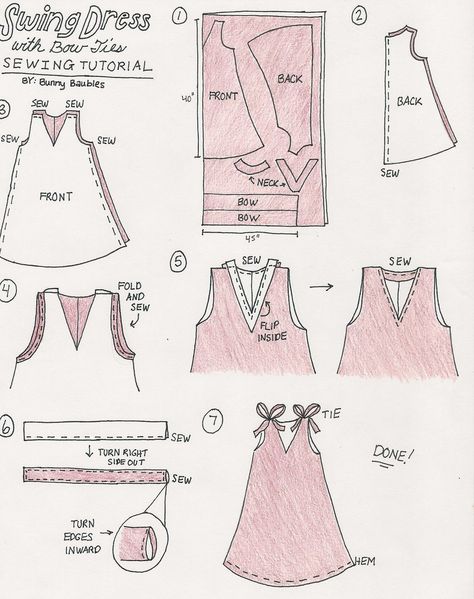 Diy Trapeze Dress, A Shape Dress Pattern, Trapeze Dress Pattern, Cute Sewing Ideas, Sewing Bows, Fabric Bow Tutorial, Bow Tie Tutorial, Diy Swing, Fabric Wholesale