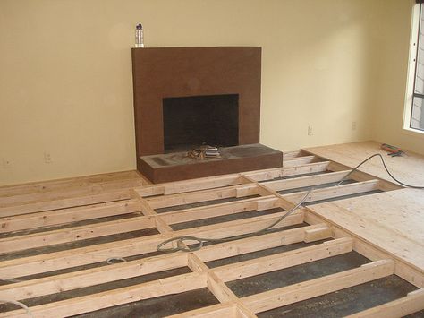 raise a sunken bedroom floor | Raised Bamboo Floor 2 | Flickr - Photo Sharing! Raise Sunken Living Room Floor, How To Raise A Floor, Sunken Bedroom, Bedroom Remodel On A Budget, Plywood Floors, Raised Floor, Bathroom Construction, Bedroom Remodeling, Diy Wood Floors