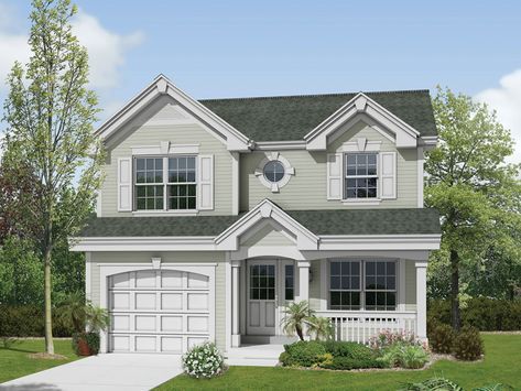 Great curb appeal for a smaller home! Birkhill Country Home from houseplansandmore.com House Plans 2 Storey, Narrow Lot House, Brandy Melville Outfits, Basement House Plans, Two Story House Plans, Two Story House, House Plans One Story, Suburban House, Brick Exterior House