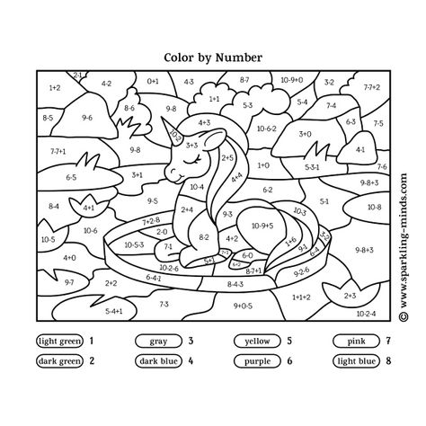 FREE Color by number worksheet. This cute printable will let your little unicorn lovers have fun and relax while practicing addition and subtraction. Color By Number Addition And Subtraction, Ecfe Ideas, Unicorn Color By Number, Number Kindergarten, Color By Number Worksheet, Addition Coloring Worksheet, Maths Colouring Sheets, Colouring Activities, Color By Number Addition