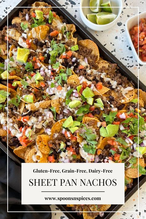 Chicken Broccoli Pasta Recipes, Gluten Free Nachos, Nacho Appetizer, Super Nachos, Healthy Nachos, Sheet Pan Nachos, Pan Nachos, Dairy Free Appetizers, Spiralizer Recipes