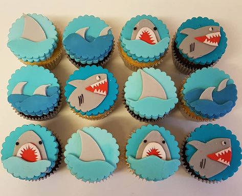 Shark Cupcakes, Christmas Baking Recipes, Shark Party, Fondant Cupcakes, The Shark, Birthday Cake Kids, Birthday Cupcakes, Food Safety, First Girl